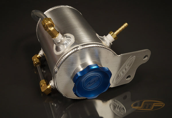 JM Fabrication Brushed Over flow tank. CNC caps color in Red, Blue, Black, Silver