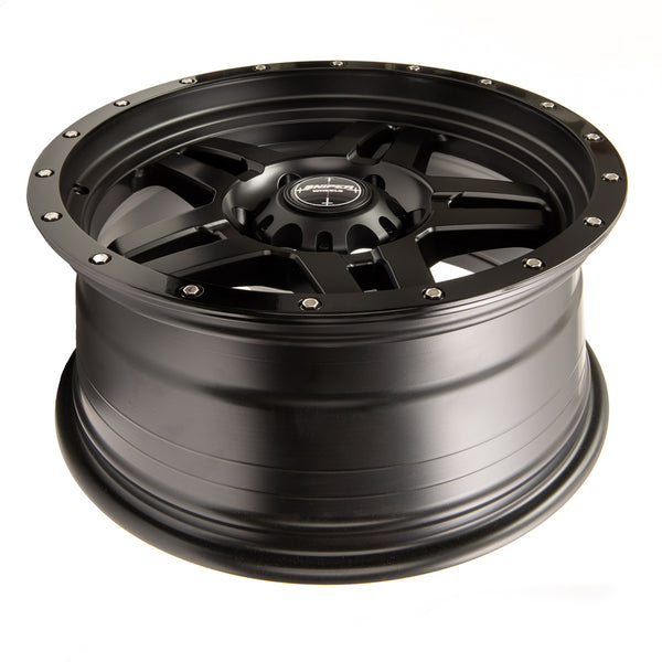 SNIPER WHEELS BARACADE 18 x 9, 6x139.7, +10 Matt Black with Gloss Black Lip set of 4pcs including caps. Flow Formed