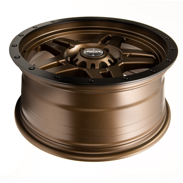 SNIPER WHEELS BARACADE 18 x 9, 6x139.7, +10 Matt Bronze with Black Lip set of 4pcs including caps. Flow Formed