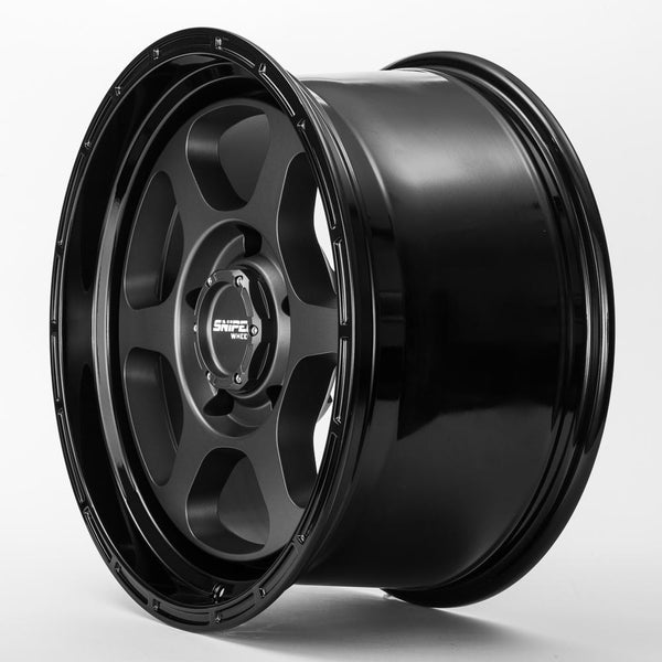SNIPER WHEELS FRONTLINE 18 x 9, 6x139.7, +0 Matt Gun Metallic with Black Lip set of 4pcs including caps. Load rated 1250kg per wheel.