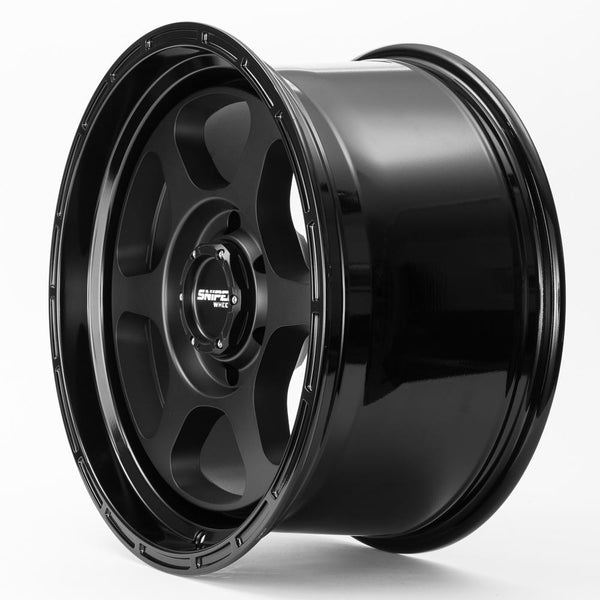 SNIPER WHEELS FRONTLINE 18 x 9, 5x150, +20 Matt Black with Gloss Black Lip set of 4pcs including caps. Load rated 1250kg per wheel.