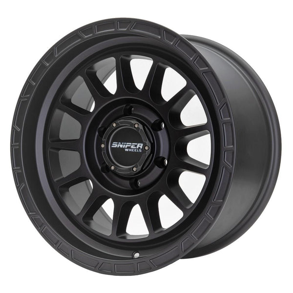 SNIPER WHEELS BALLISTIC 17 x 9, 6x139.7, +15 Matt Gun Metallic set 4pcs with caps. Load rated 1250kg per wheel.