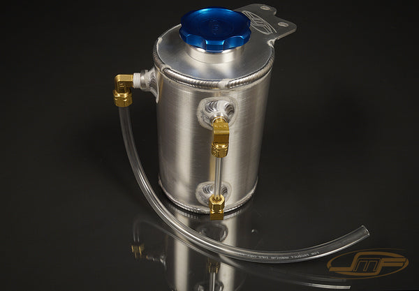 JM Fabrication Brushed Over flow tank. CNC caps color in Red, Blue, Black, Silver