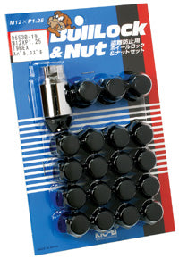 Project Kics Bull Lock and Nut set. M12 x 1.25, 20pcs with wheel lock nuts. Black