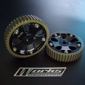 Works Engineering Cam pulleys. 5 bolt design. Comes in pairs.