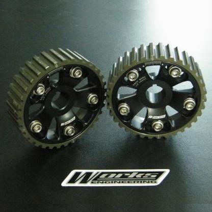 Works Engineering Cam pulleys. 5 bolt design. Comes in pairs. Suit B Series Honda.