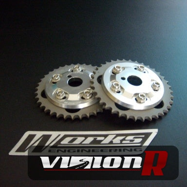 Works Engineering Cam pulleys. 5 bolt design. Comes in pairs.
