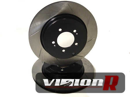 1-piece Rear Brake Rotor. Slotted, lightened, e-coated. Suit 08-11 WRX. Sold in pairs