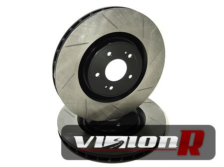 1-piece Front Brake Rotor. Slotted, lightened, e-coated. Suit 01-11 WRX. Sold in pairs