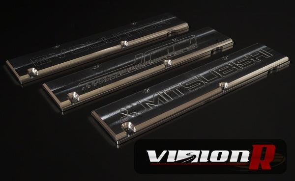 Evo X billet spark plug cover cnc machined 6061 aluminium. "JM FABRICATION" print.