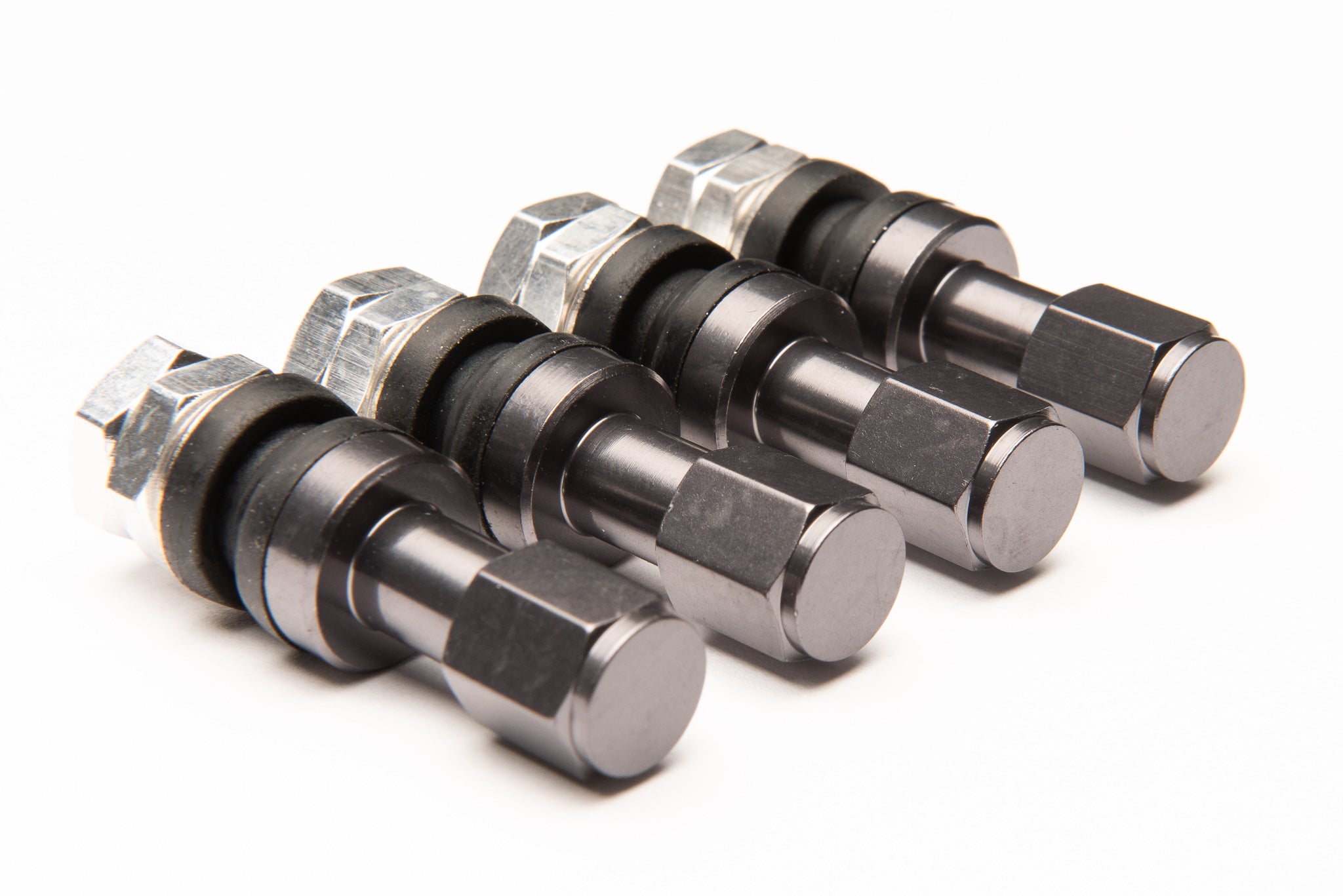 Fasten duraluminum valve stems for aftermarket wheels. Set 4pcs Gunmetal. Japanese inner valve core