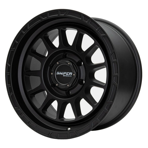 SNIPER WHEELS BALLISTIC 17 x 9, 6x139.7, +15 Matt Black set 4pcs with caps. Load rated 1250kg per wheel.